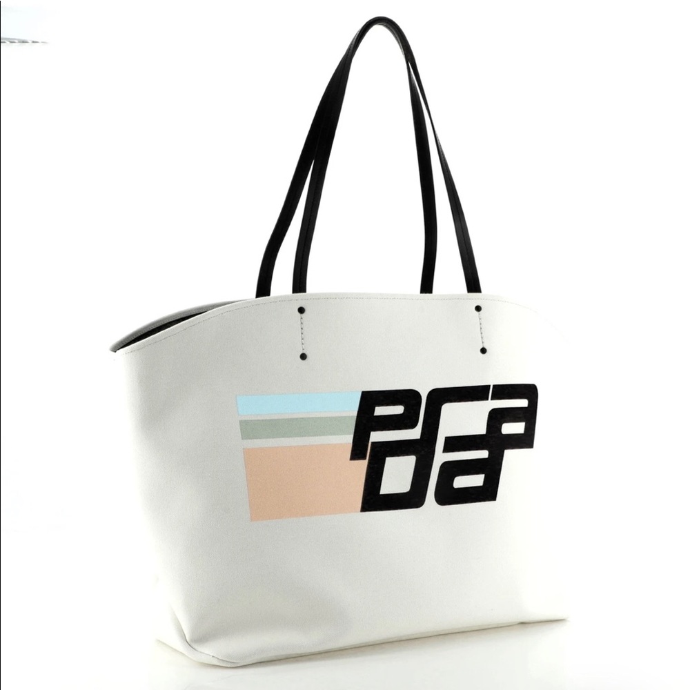 Prada Racing Logo Tote Canvas Bag